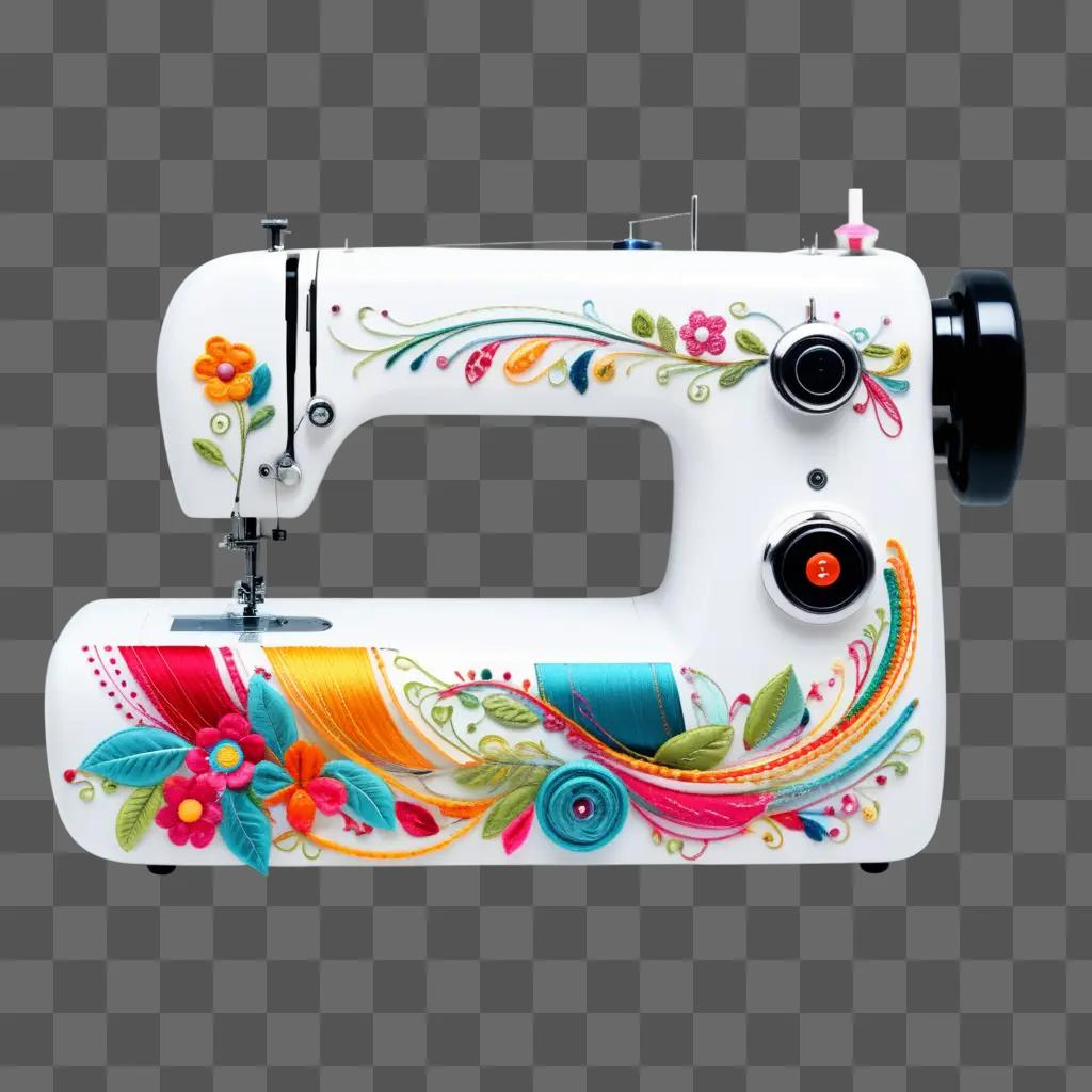 colorful sewing machine with floral clipart on the front