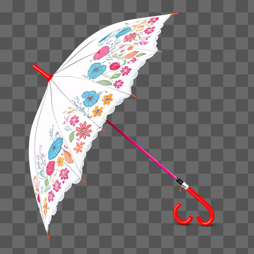 colorful sketch of a floral umbrella with a red handle