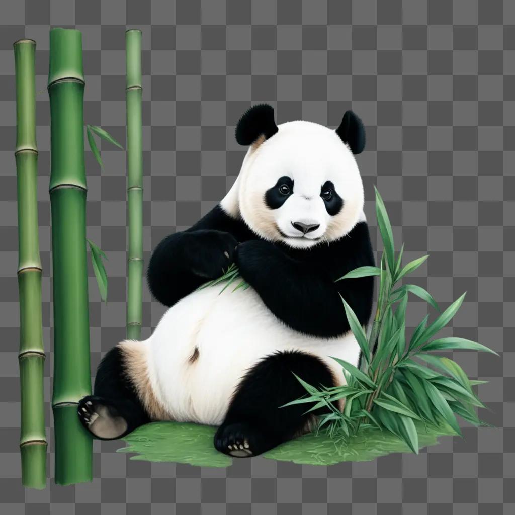 colorful sketch panda drawing with bamboo and green background