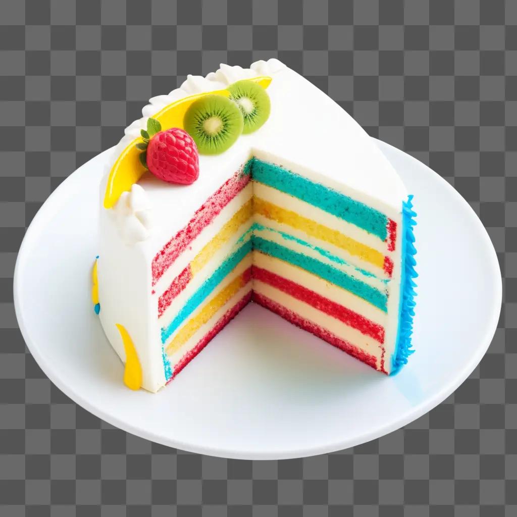 colorful slice of cake with fruit toppings