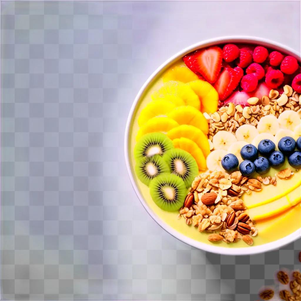 colorful smoothie bowl with fruits and nuts