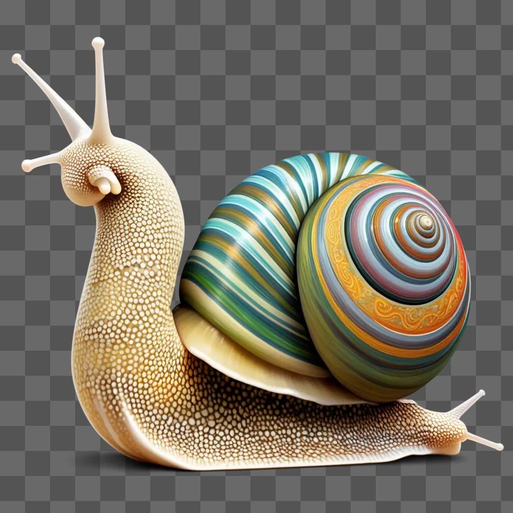 colorful snail with a spiral shell on a beige background