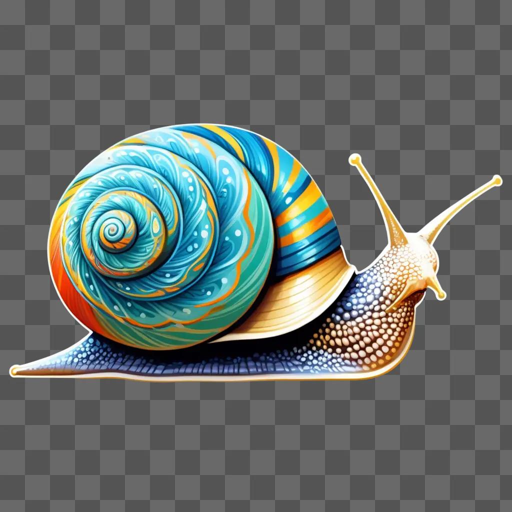 colorful snail with a striped tail and shell