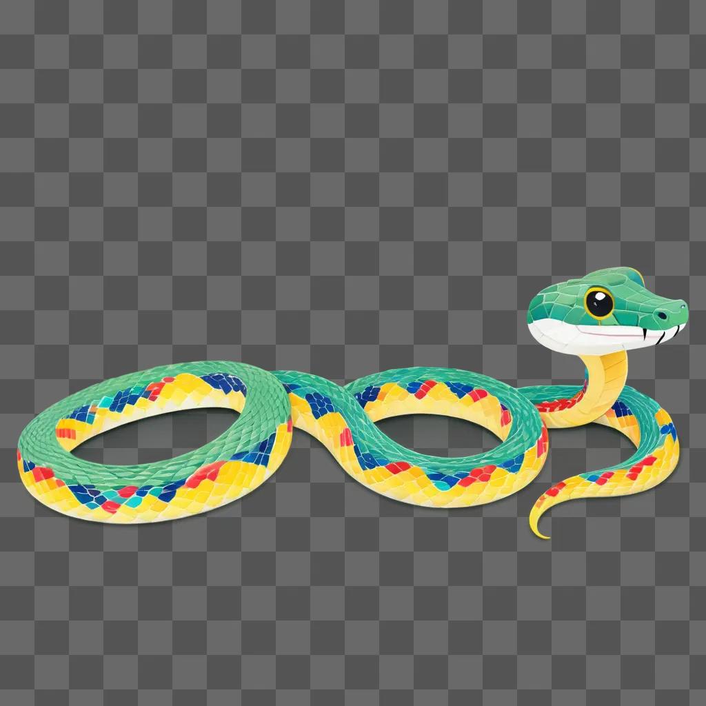 colorful snake drawing for kids on green background