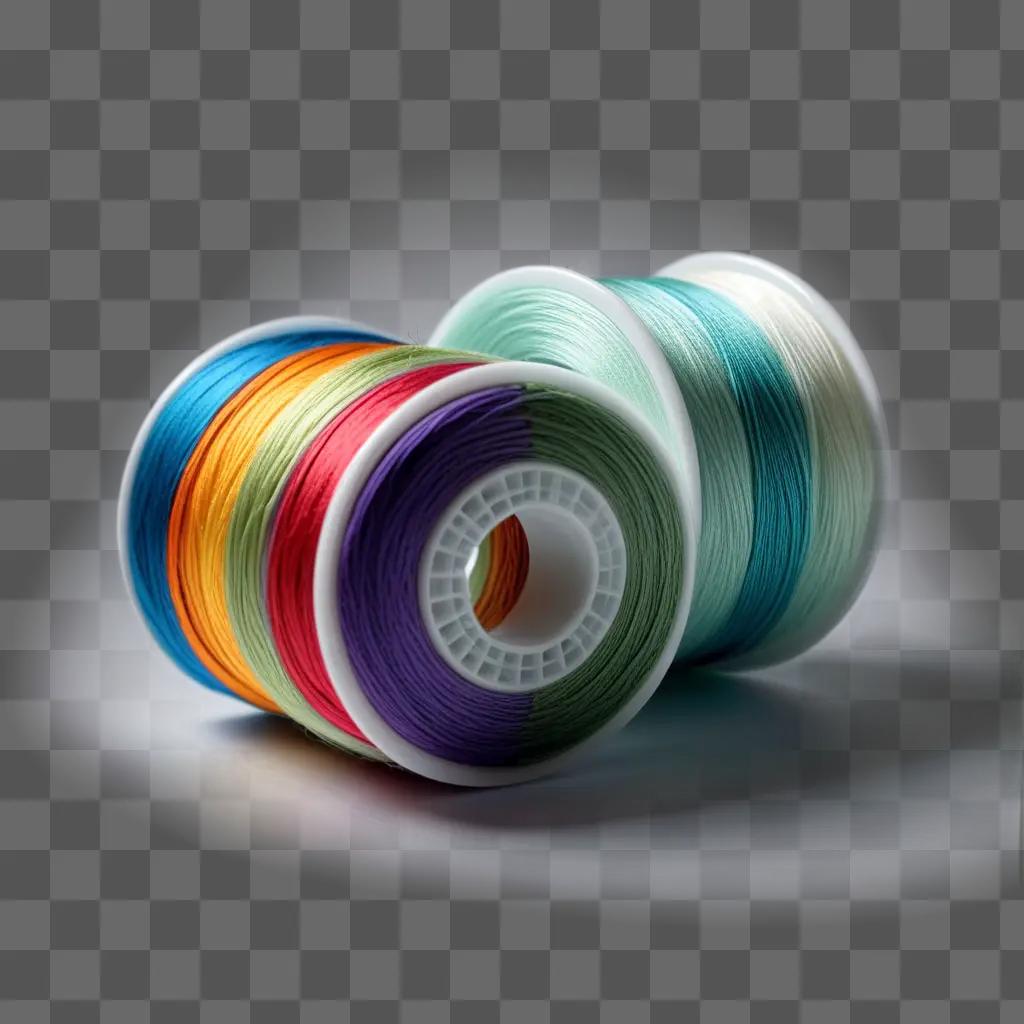 colorful spool of thread sits on a white background