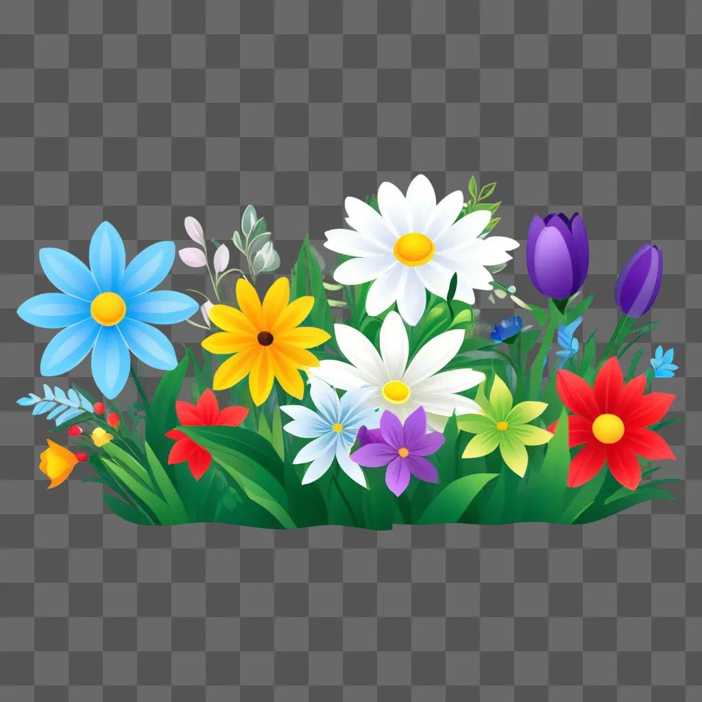 colorful spring flower clipart design with many flowers