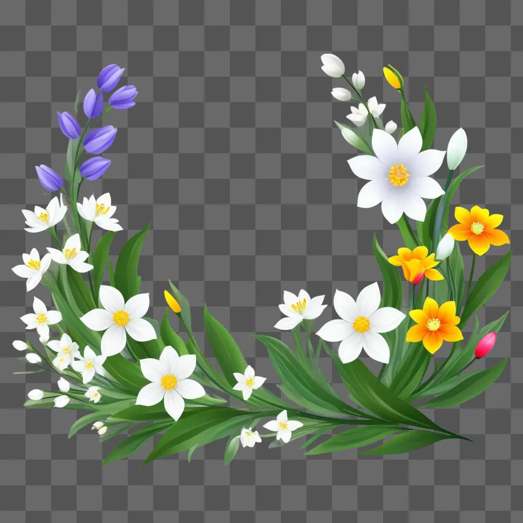 colorful spring flower clipart image with white and purple flowers