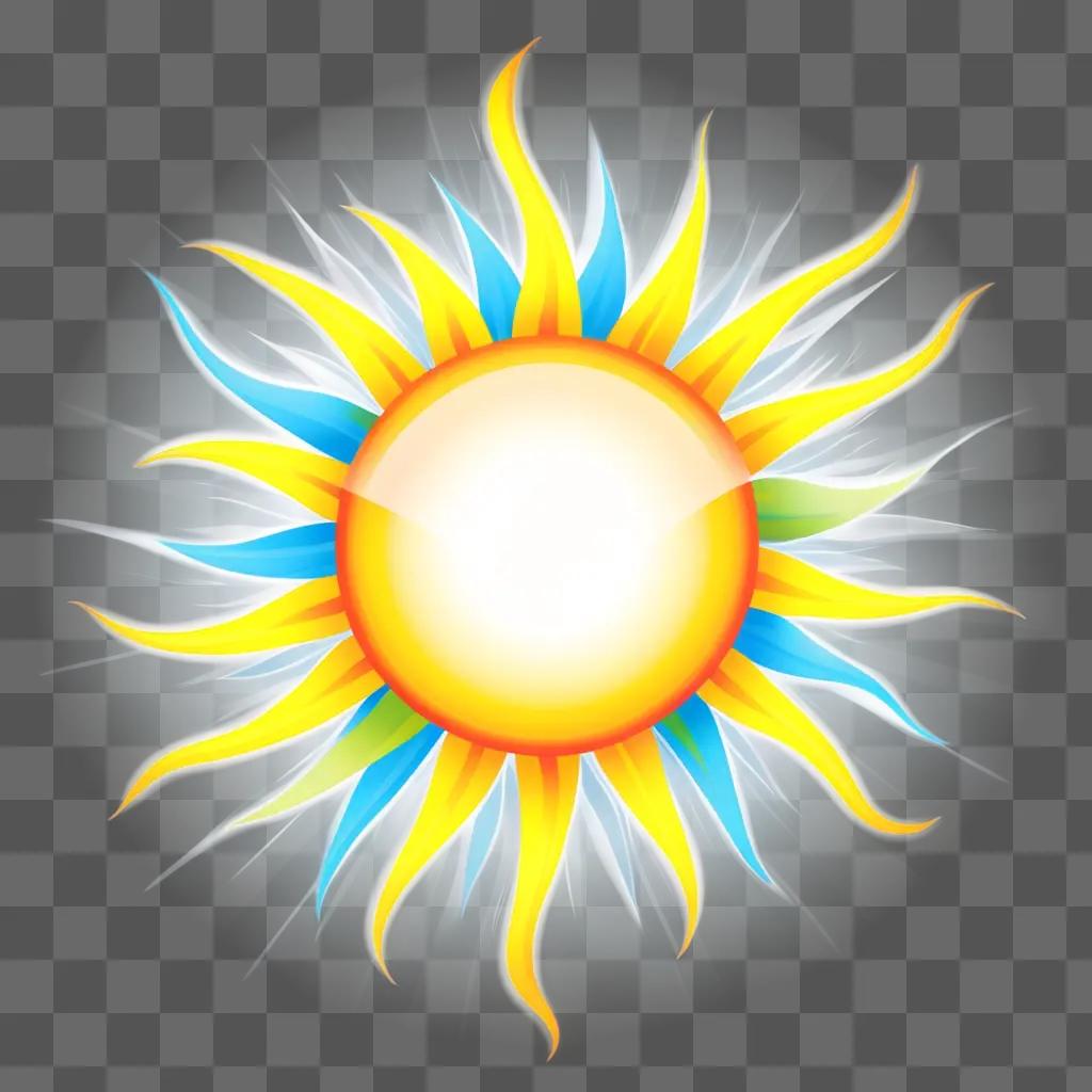 colorful sun design with blue and yellow lines