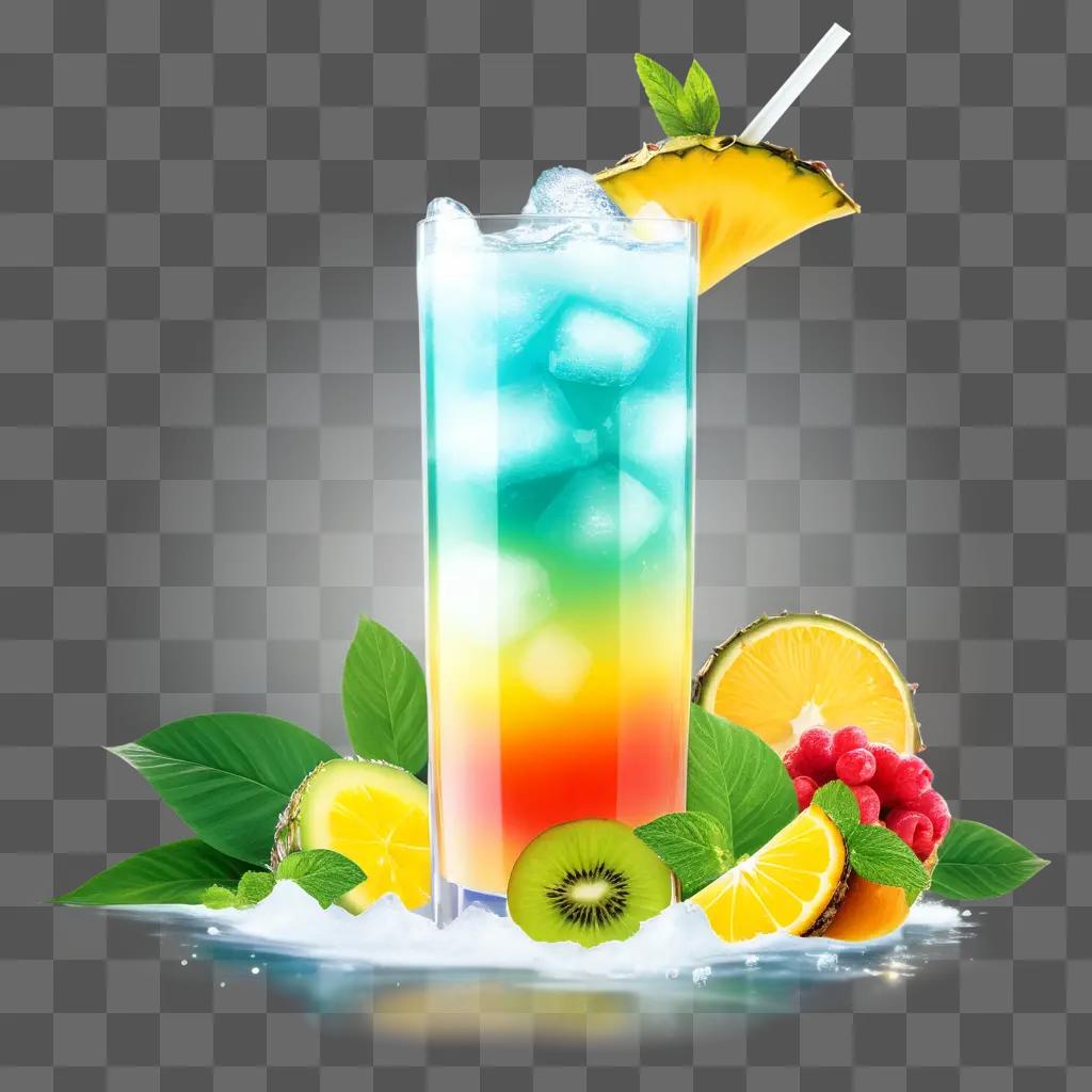 colorful tropical drink with pineapples, kiwi, and lemon