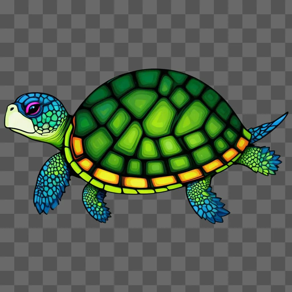 colorful turtle clipart in a green background