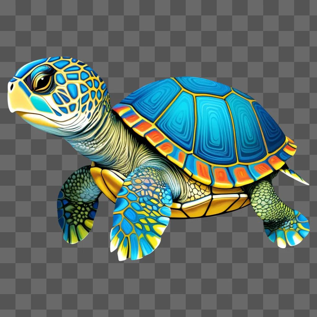 colorful turtle with blue and orange hues