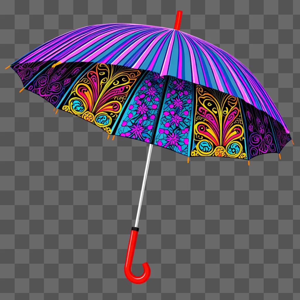 colorful umbrella with a red handle