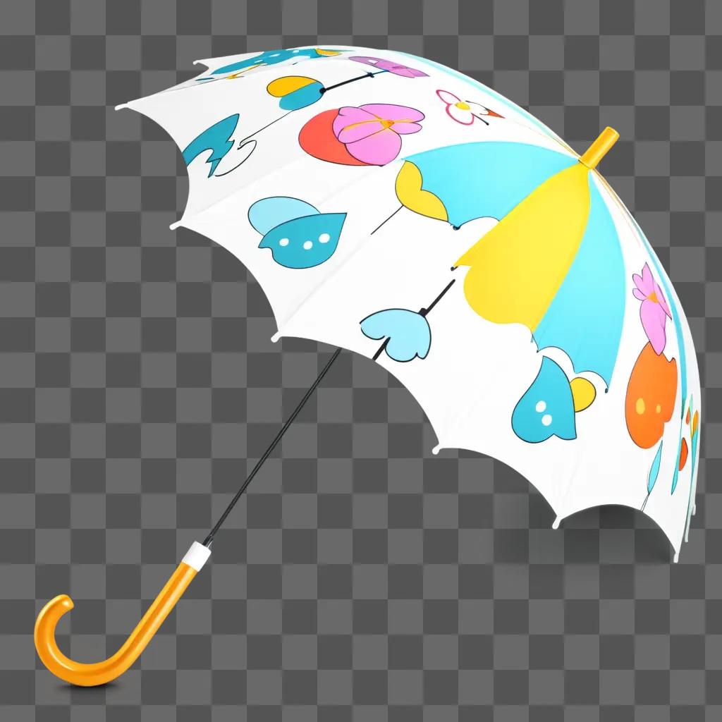 colorful umbrella with a sketch design on it