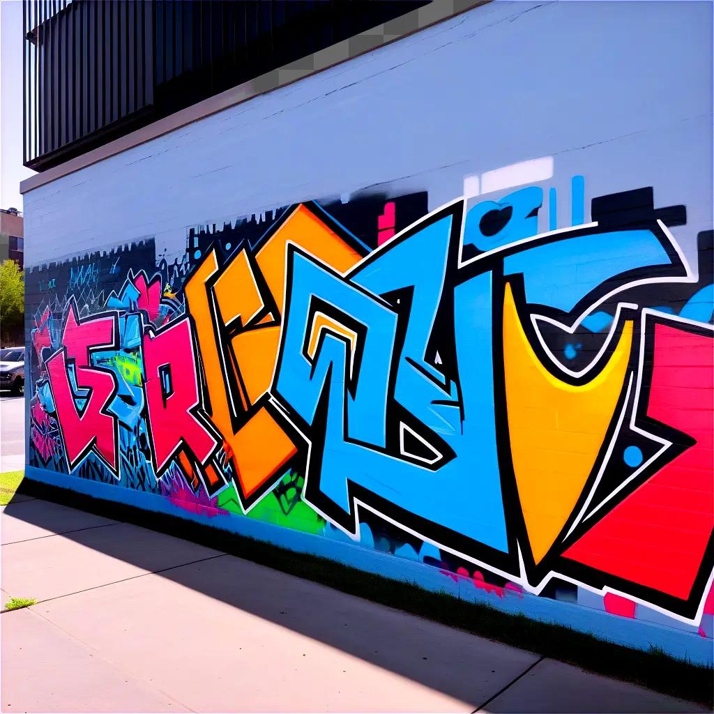 colorful wall with graffiti and a sidewalk