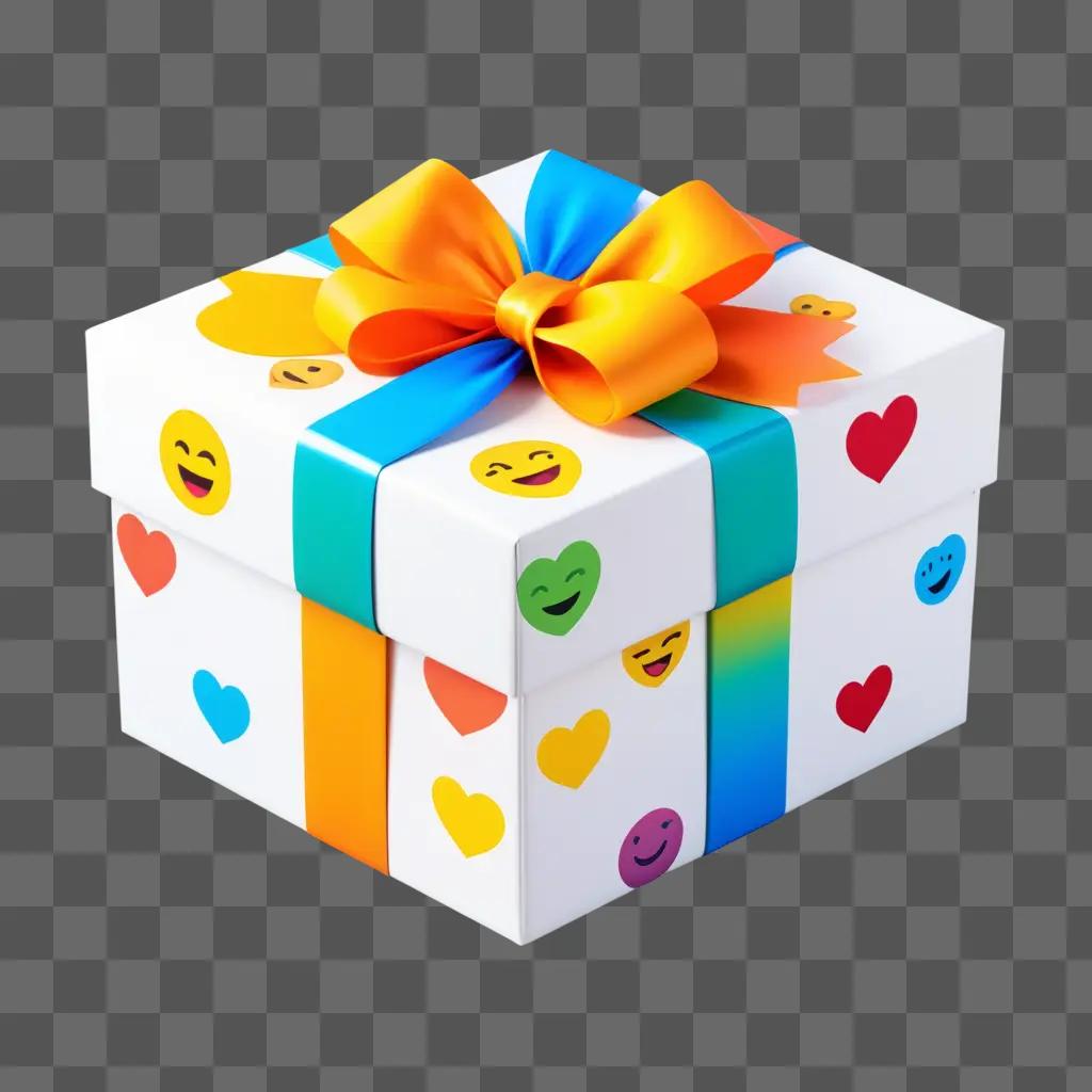 colorful wrapped gift with a smiley face on it