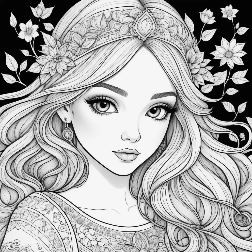 coloring book of a girly girl with flowers