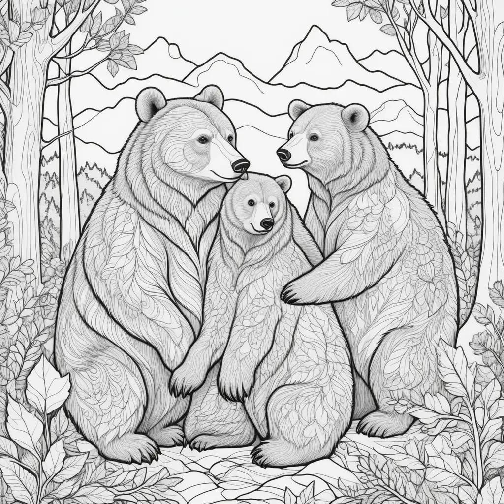 森の中でクマと塗り絵