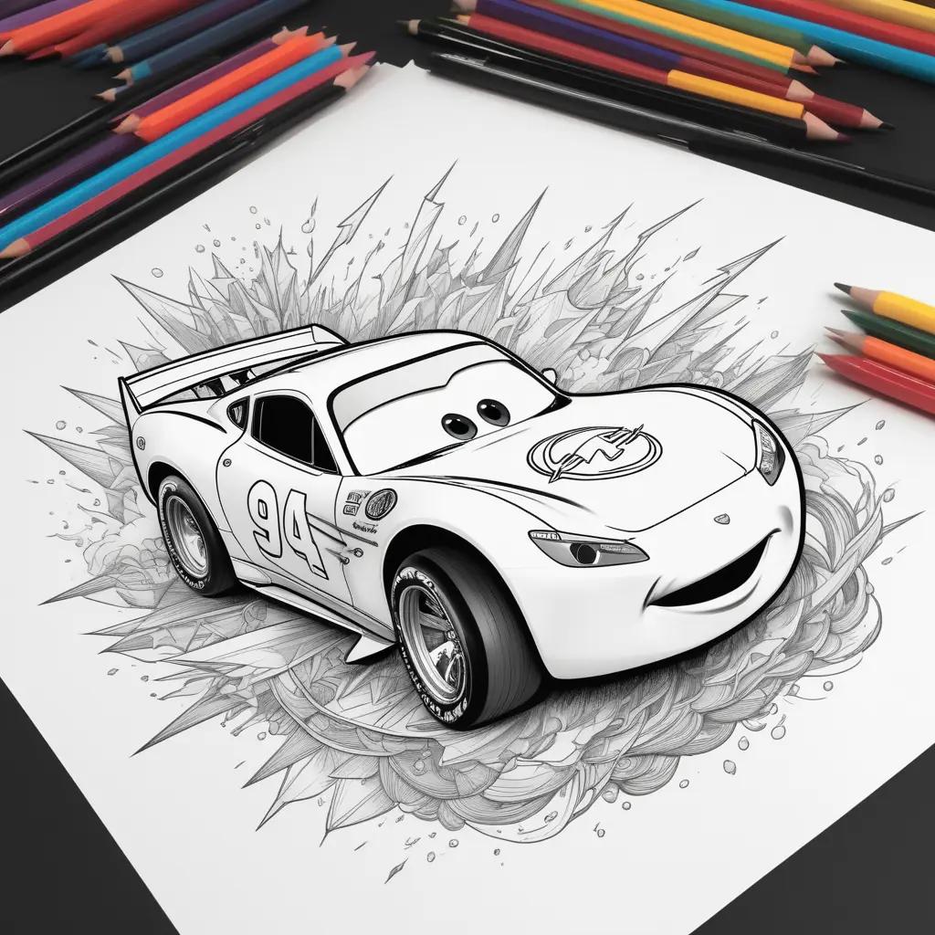 coloring page featuring Lightning McQueen with various colors