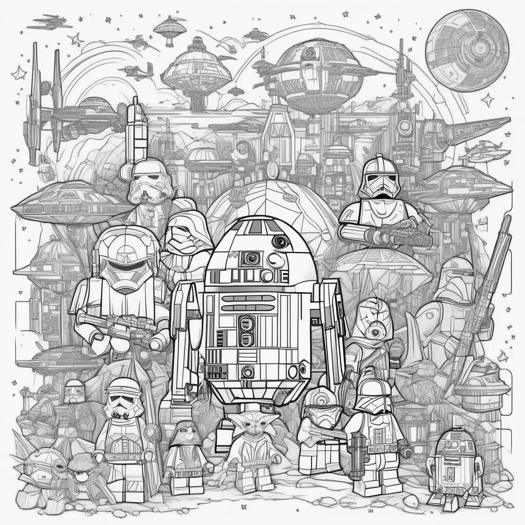 coloring page featuring a Lego Star Wars theme