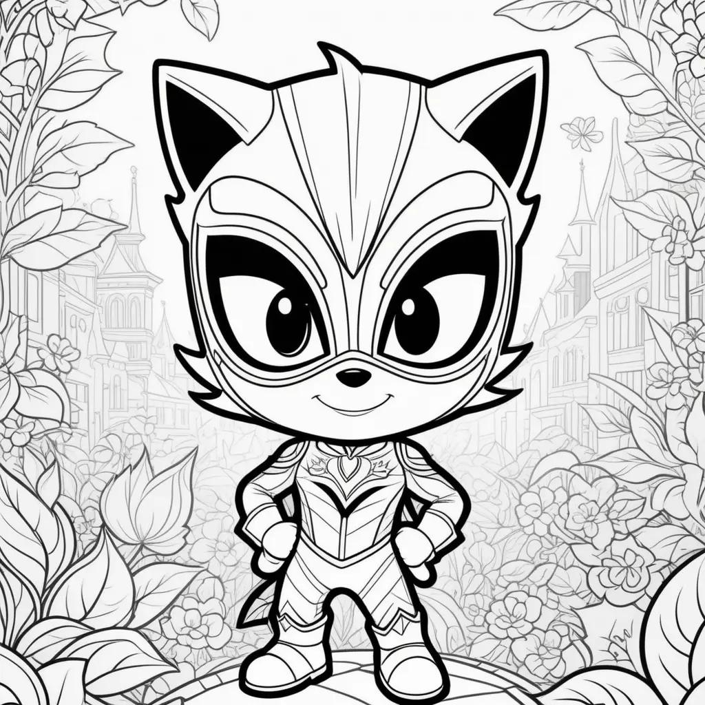 coloring page featuring a PJ Mask character with a helmet and armor