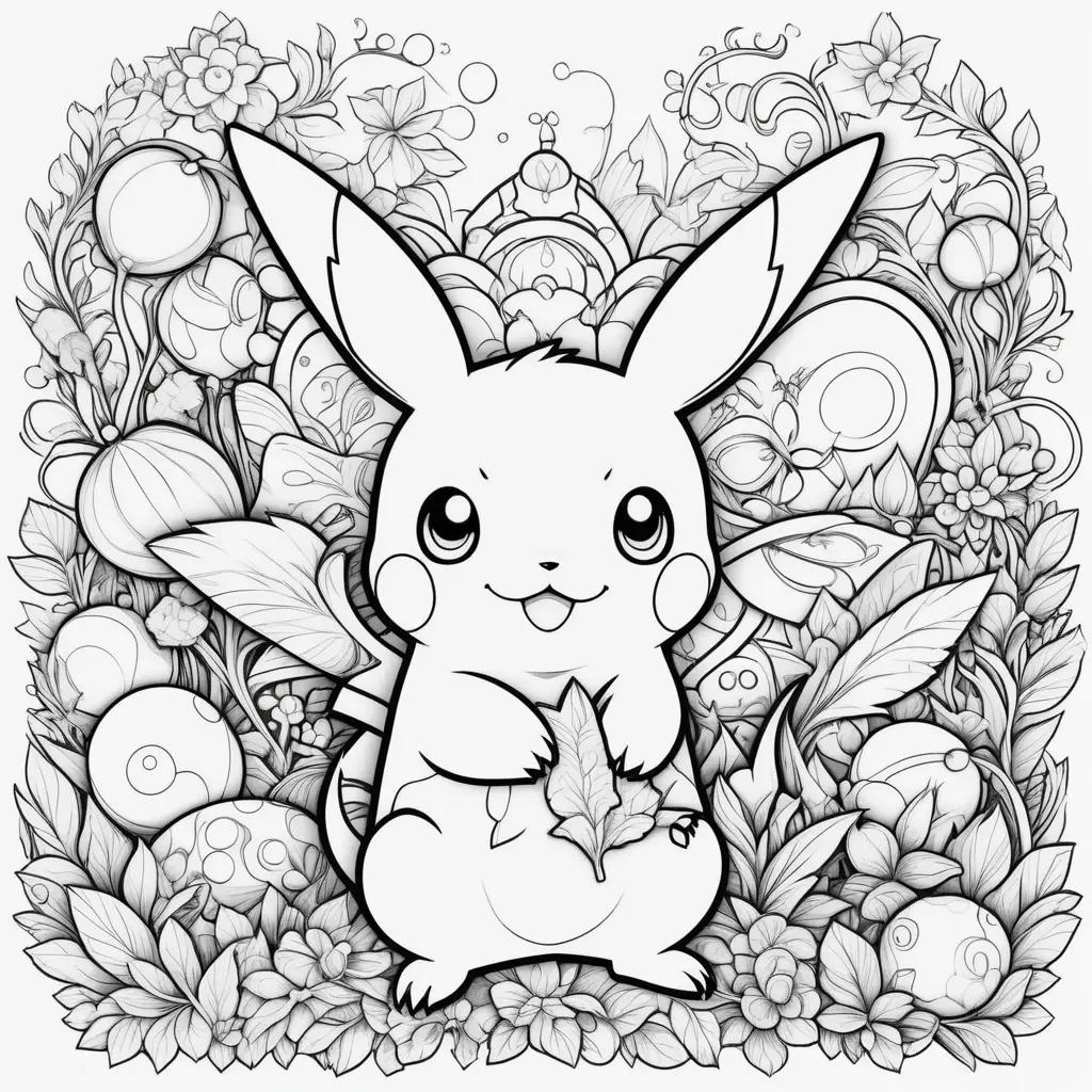 coloring page featuring a Pikachu with a leaf