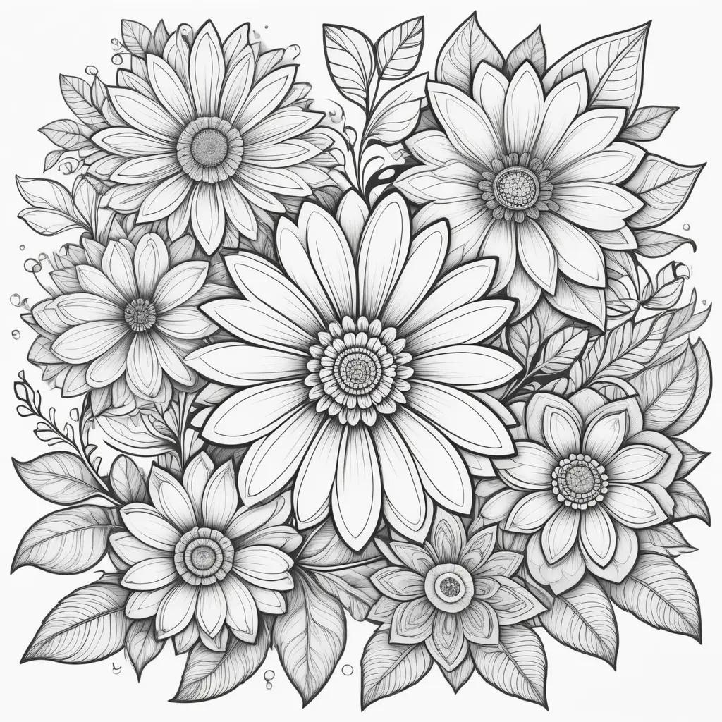 coloring page featuring a bunch of flowers