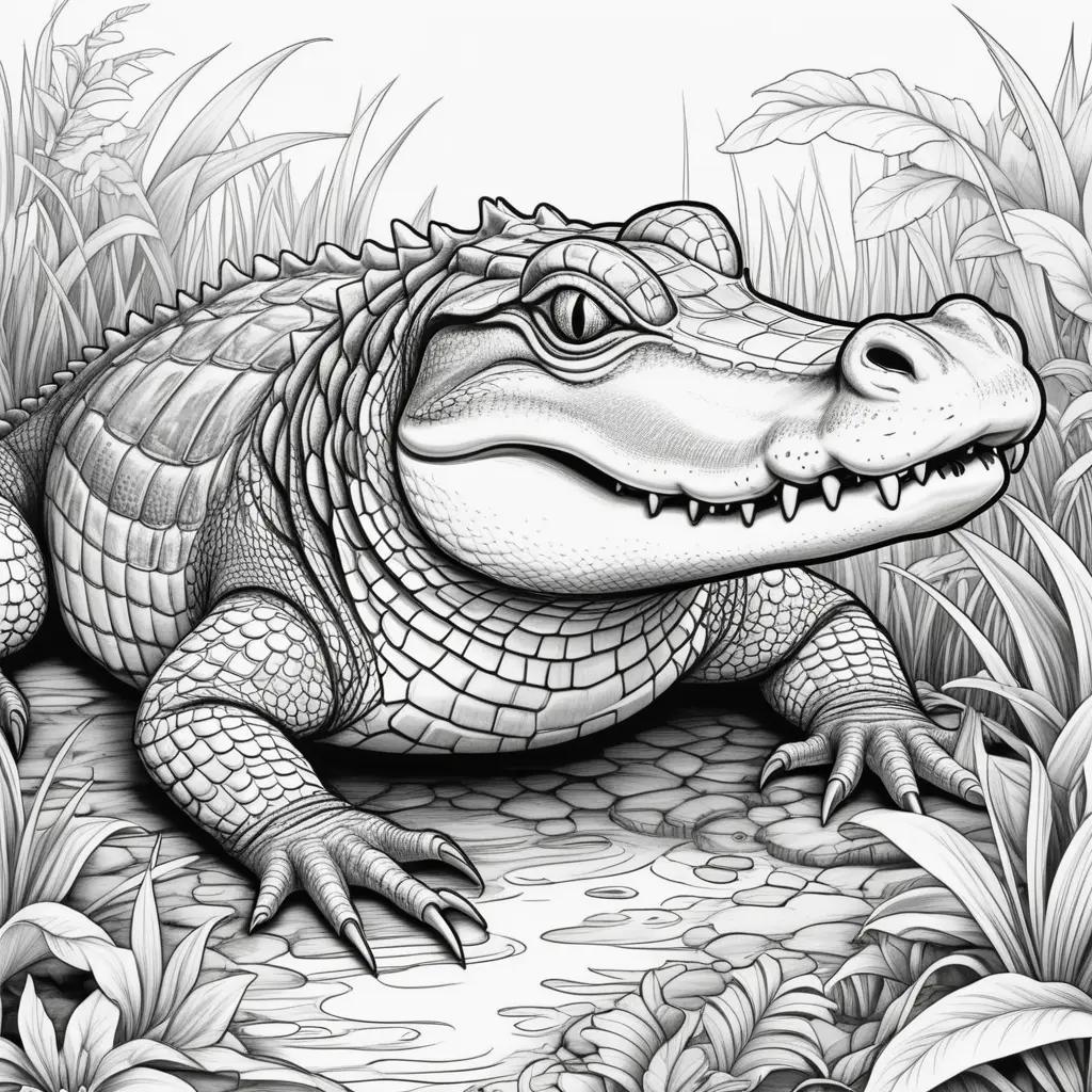 coloring page featuring a cute alligator with a smile on its face