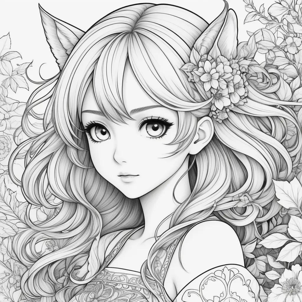 coloring page featuring a cute anime girl