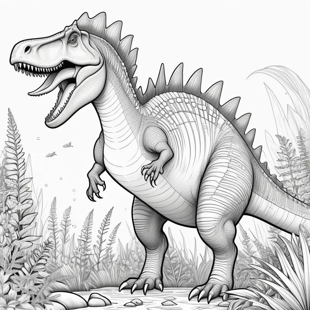 coloring page featuring a dinosaur named Spinosaurus