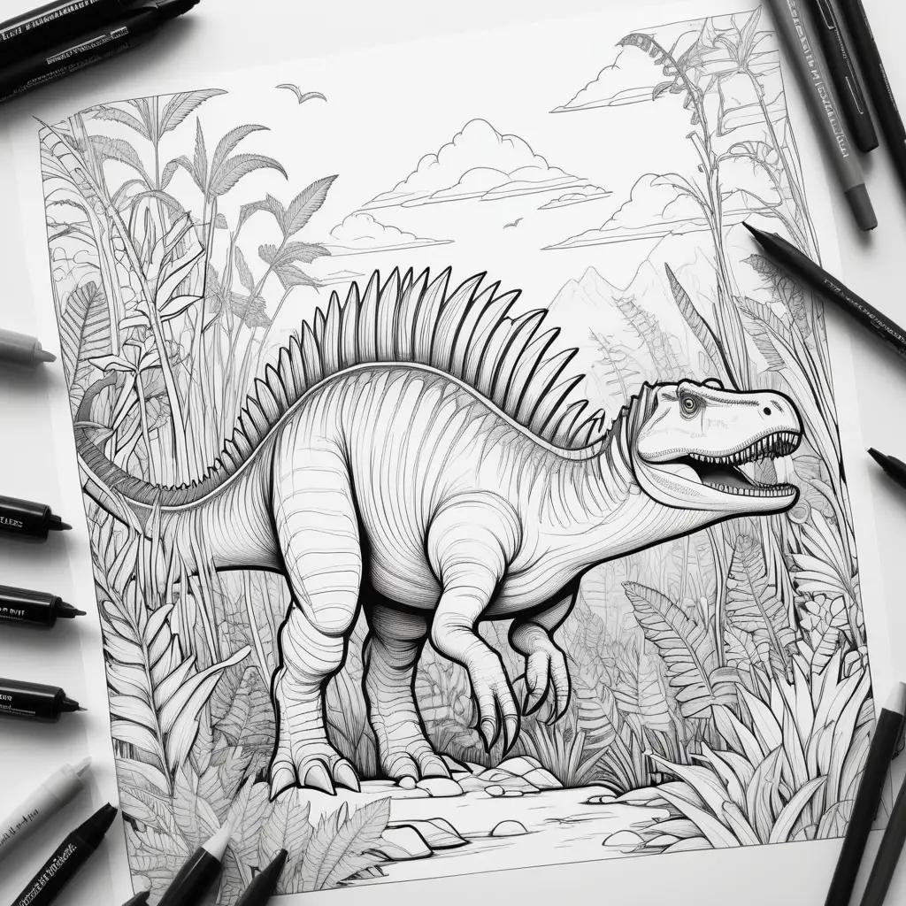 coloring page featuring a dinosaur with a color scheme of red, yellow, and green