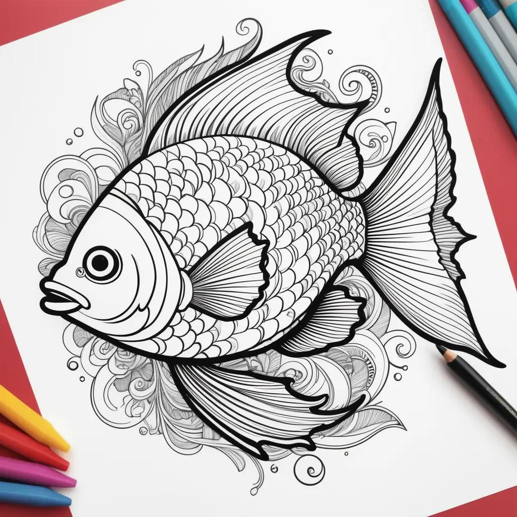 coloring page featuring a fish with swirly patterns