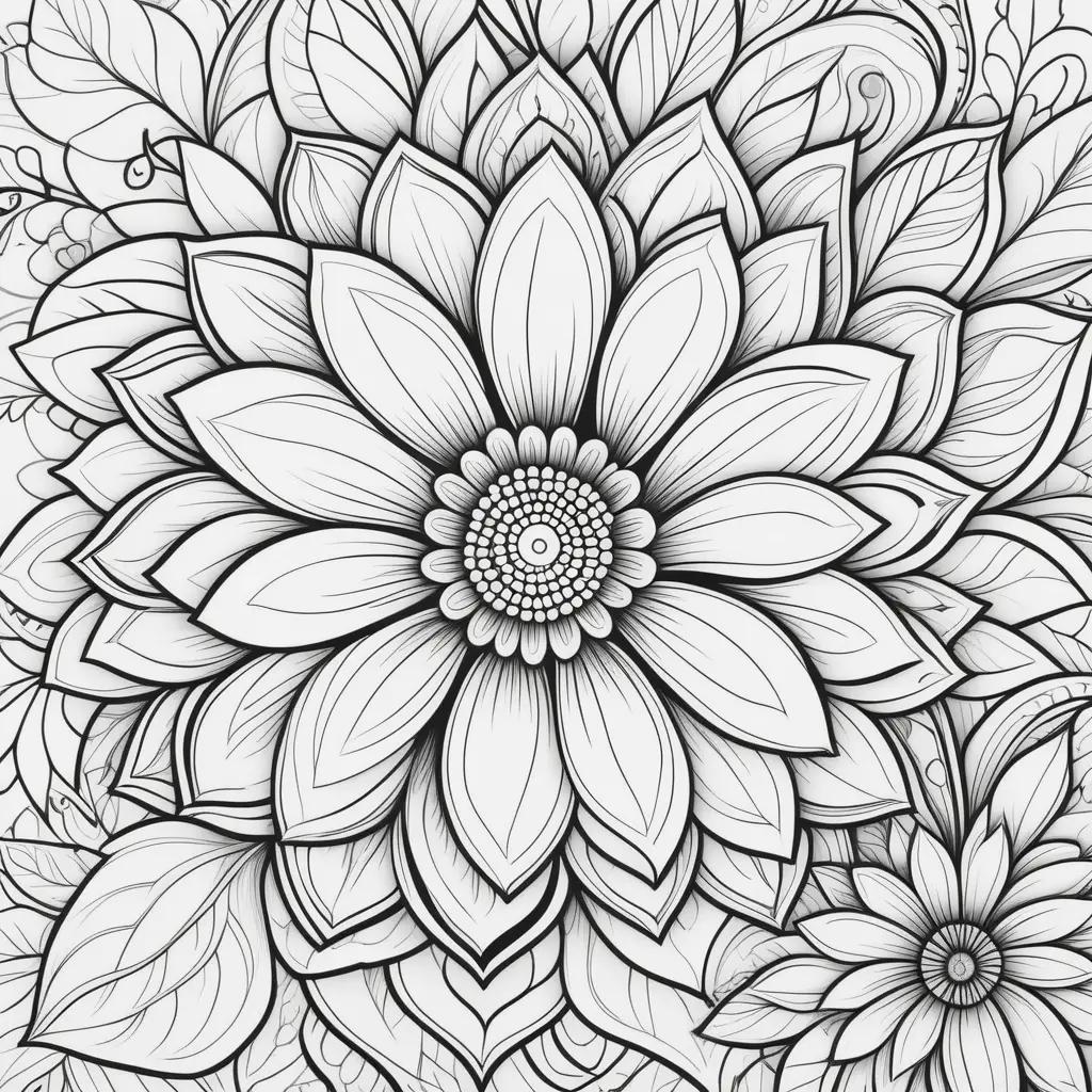 coloring page featuring a flower with intricate details