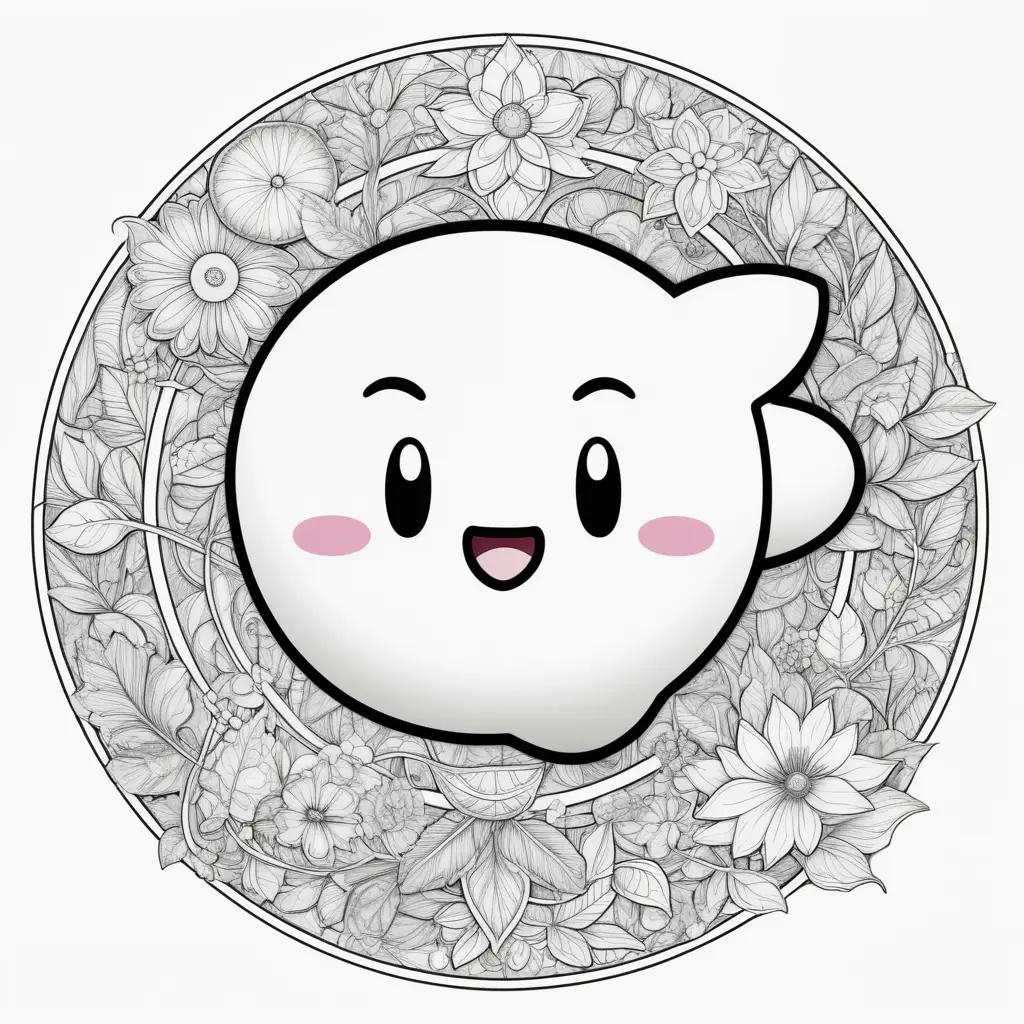 coloring page featuring a smiling face surrounded by leaves