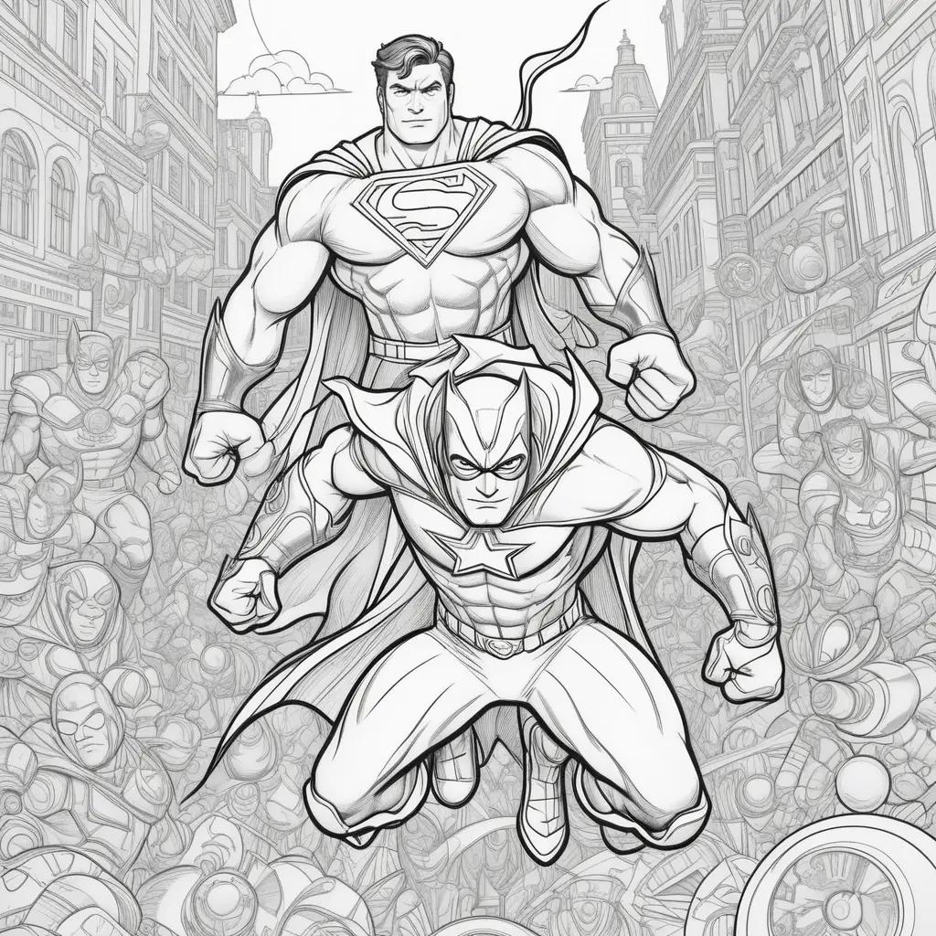 coloring page featuring a superhero and his sidekick