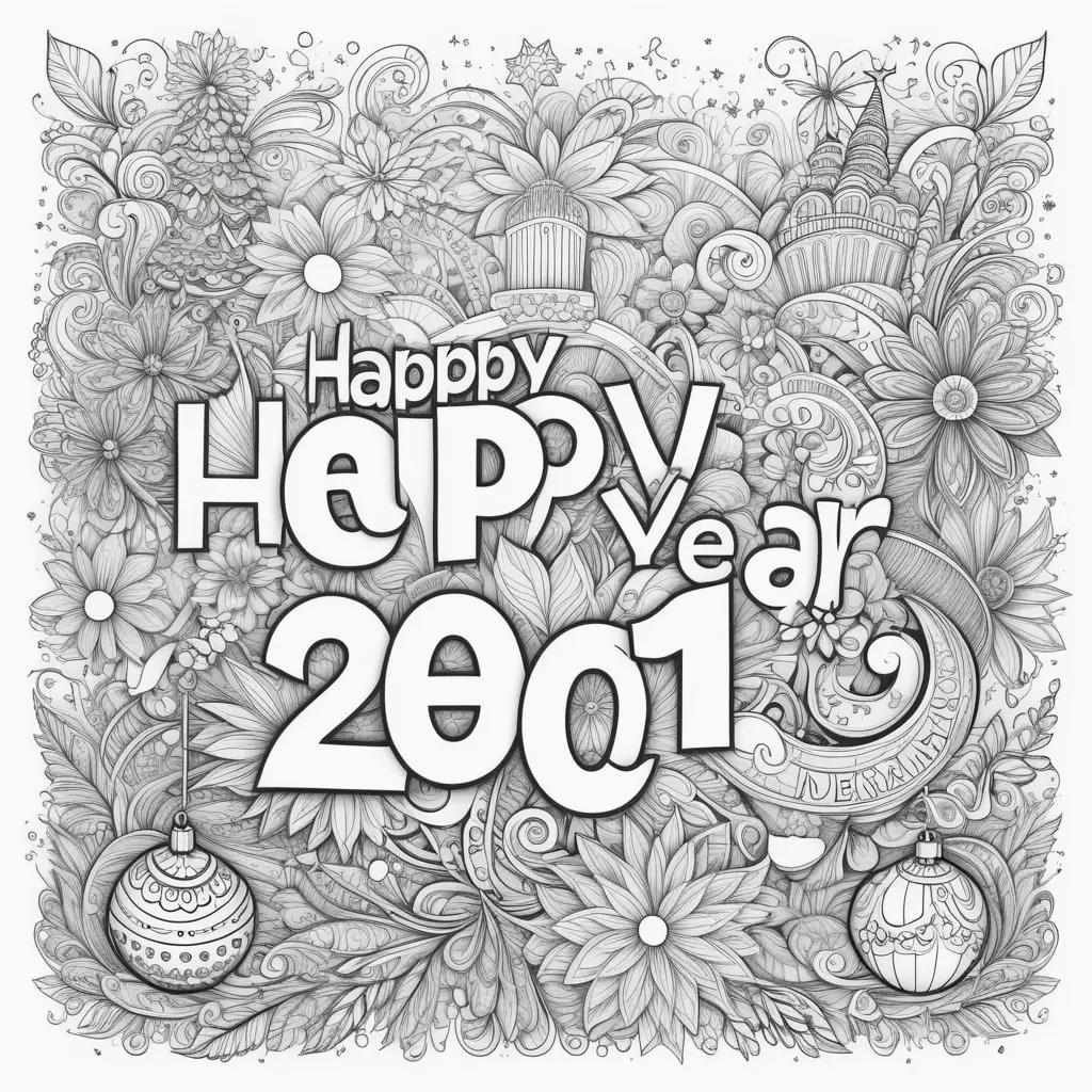 coloring page for Happy New Year 2001