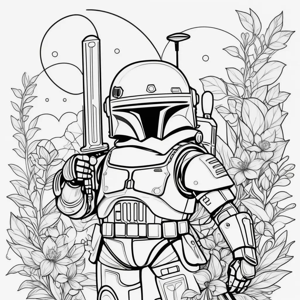 coloring page of Boba Fett holding a weapon