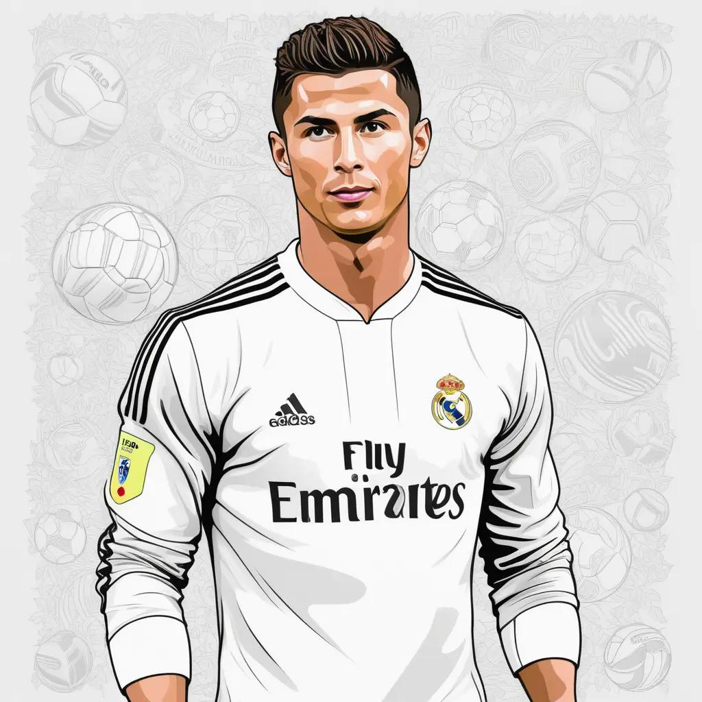 coloring page of Cristiano Ronaldo with a white shirt and a white jersey