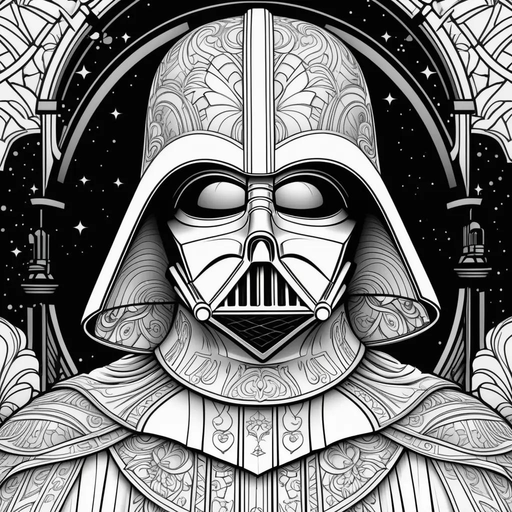 coloring page of Darth Vader with a black and white color scheme