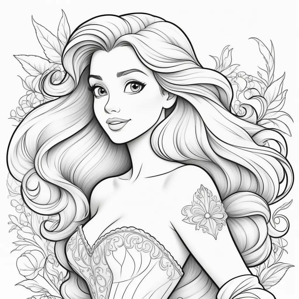 coloring page of Disney Princess Ariel with a tattoo