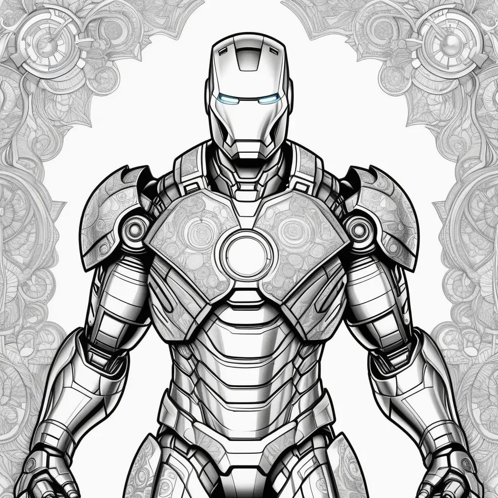 coloring page of Iron Man in black and white