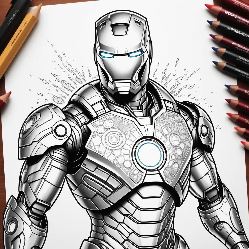 coloring page of Ironman in a black and white sketch