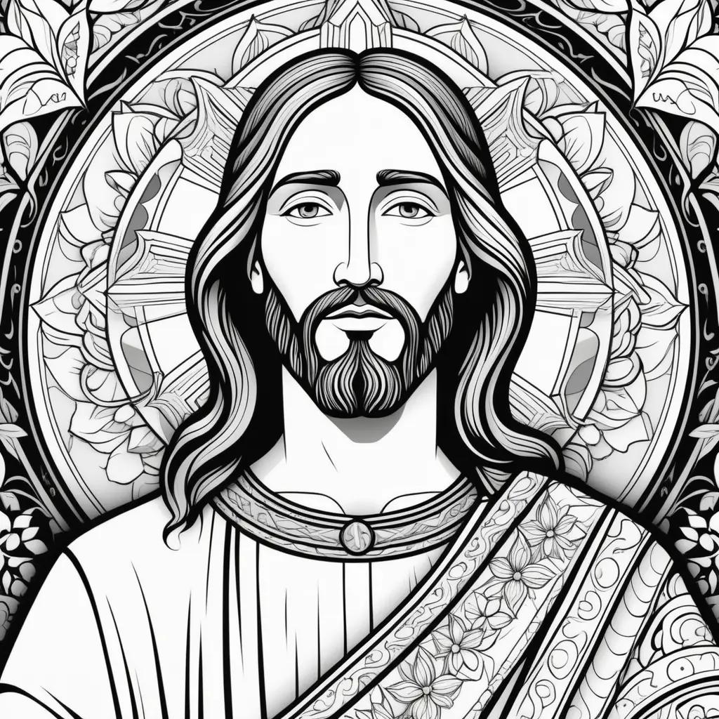 coloring page of Jesus with a beard and long hair