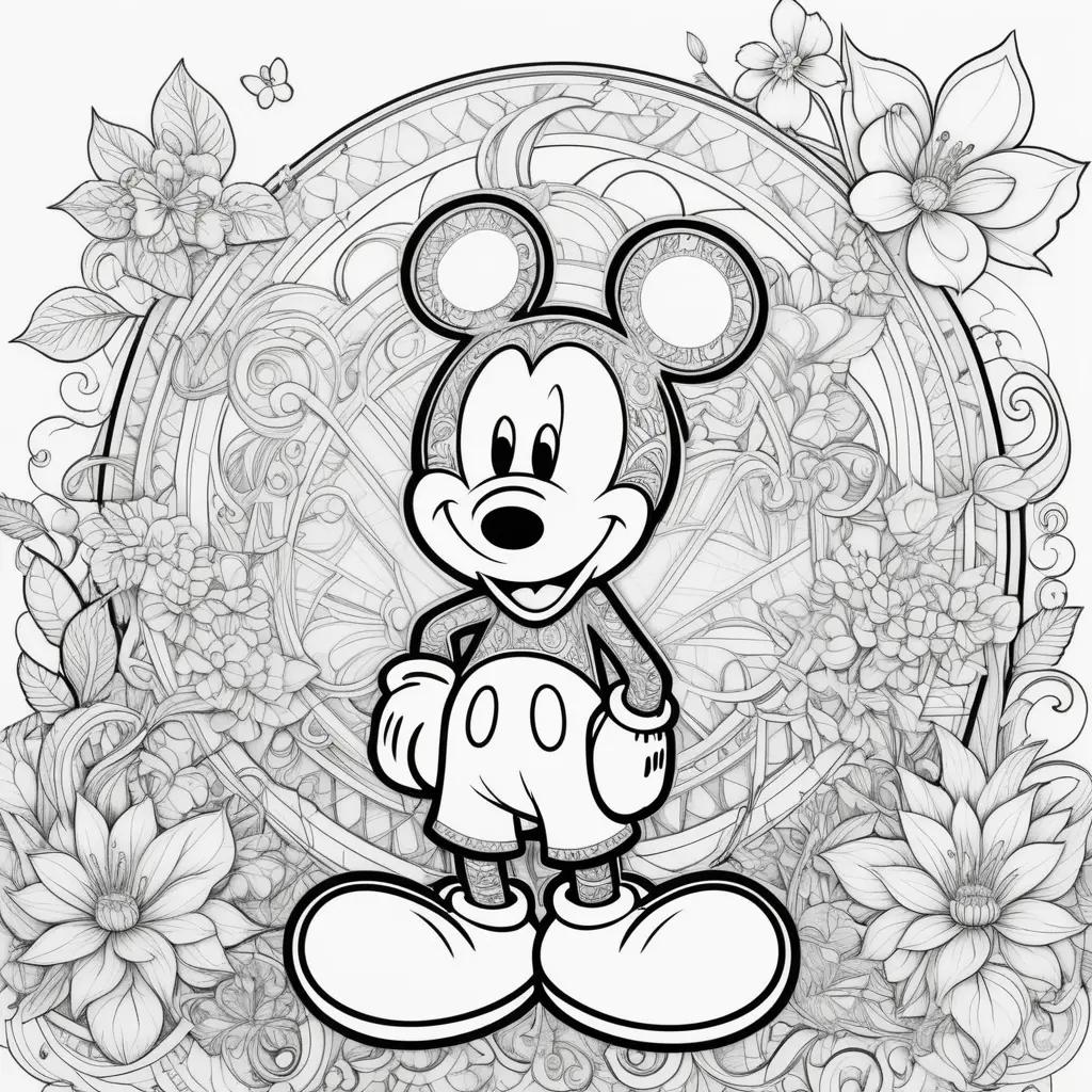 coloring page of Mickey Mouse in black and white