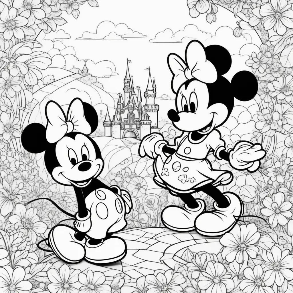 coloring page of Mickey and Minnie Mouse