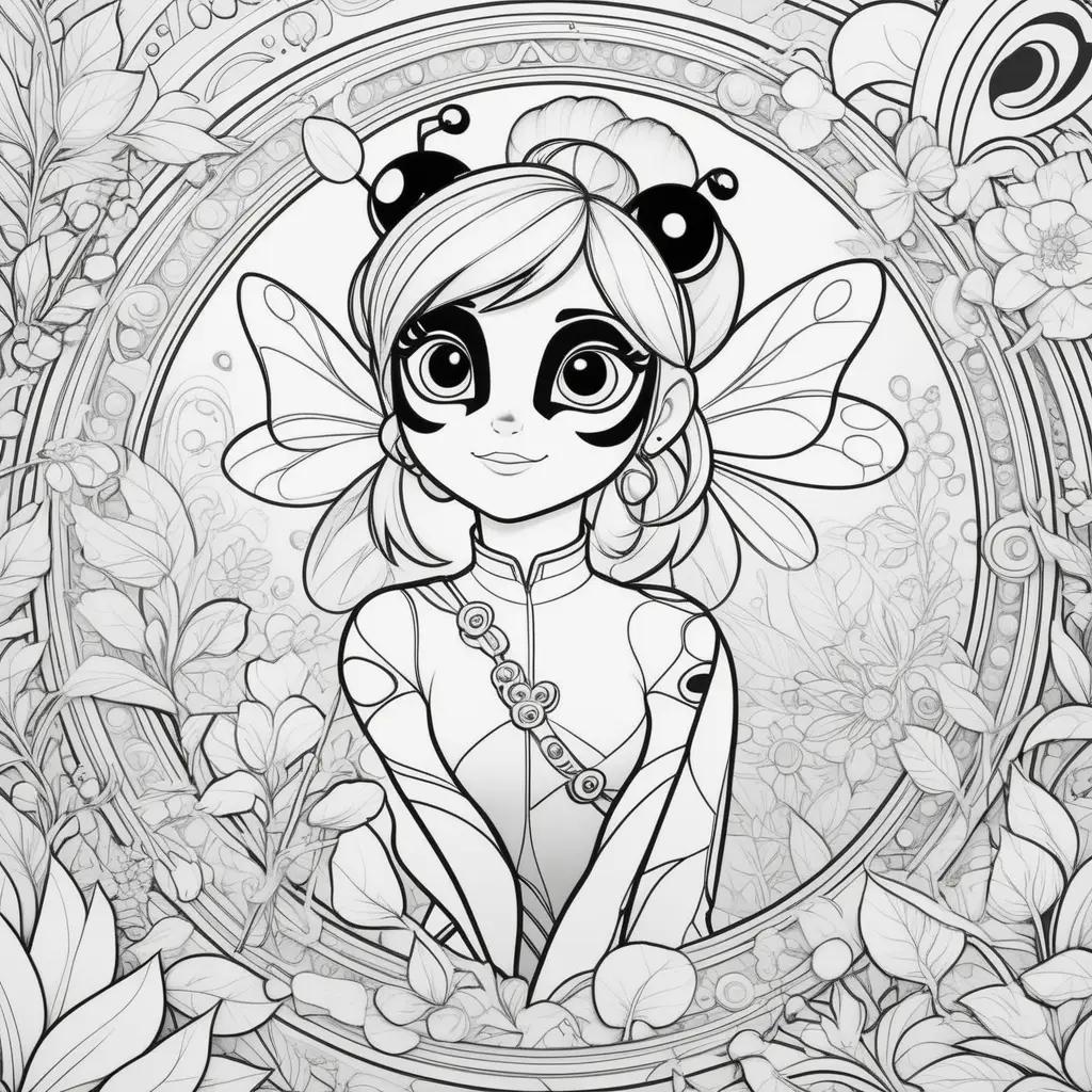 coloring page of Miraculous Ladybug with black and white colors