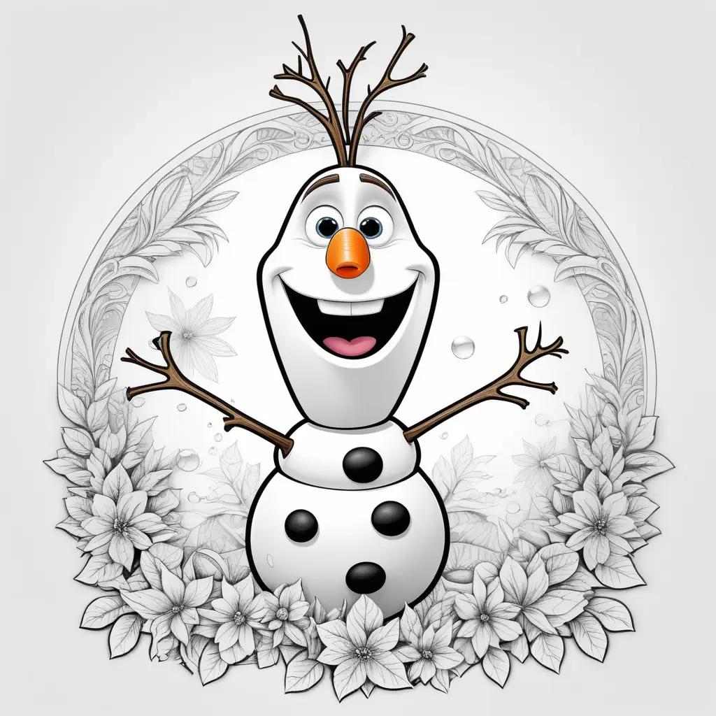 coloring page of Olaf with polka dots and flowers