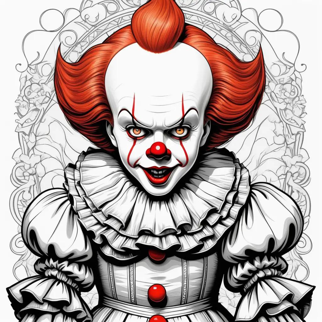 coloring page of Pennywise the Clown with a red nose