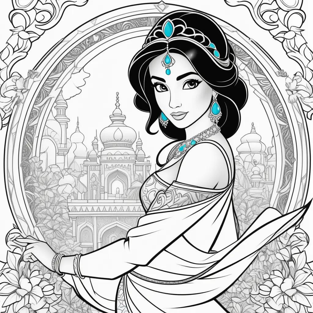 coloring page of Princess Jasmine with a royal crown