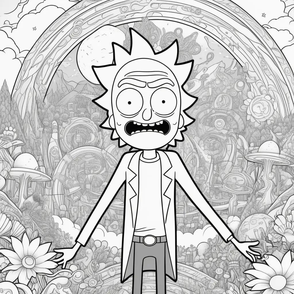 coloring page of Rick and Morty featuring a large plant