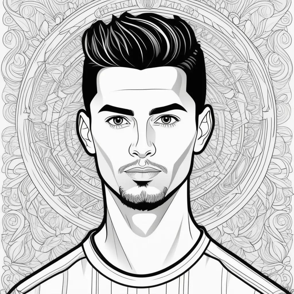 coloring page of Ronaldo with a mustache and beard